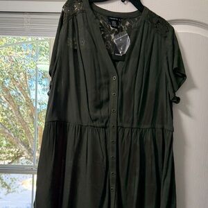 torrid Black Button-Front Lace Yoke Midi Dress